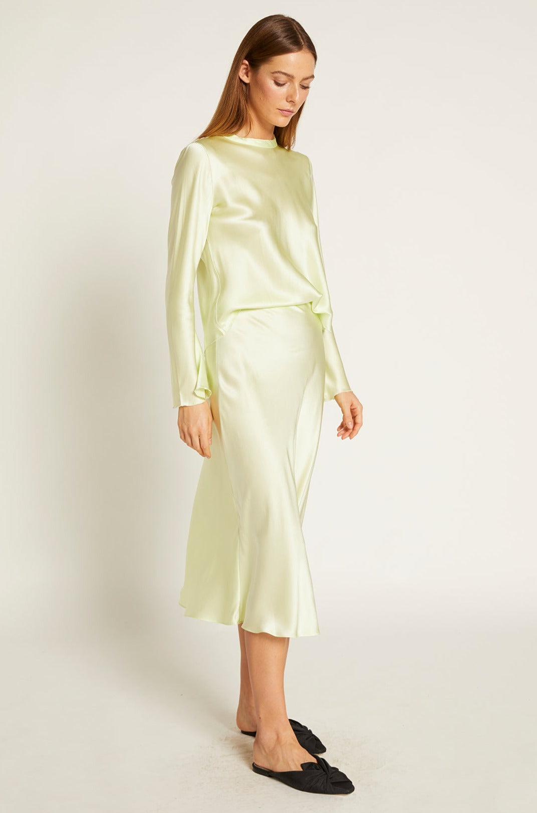 GINIA Silk Cardi Skirt Lime Creme