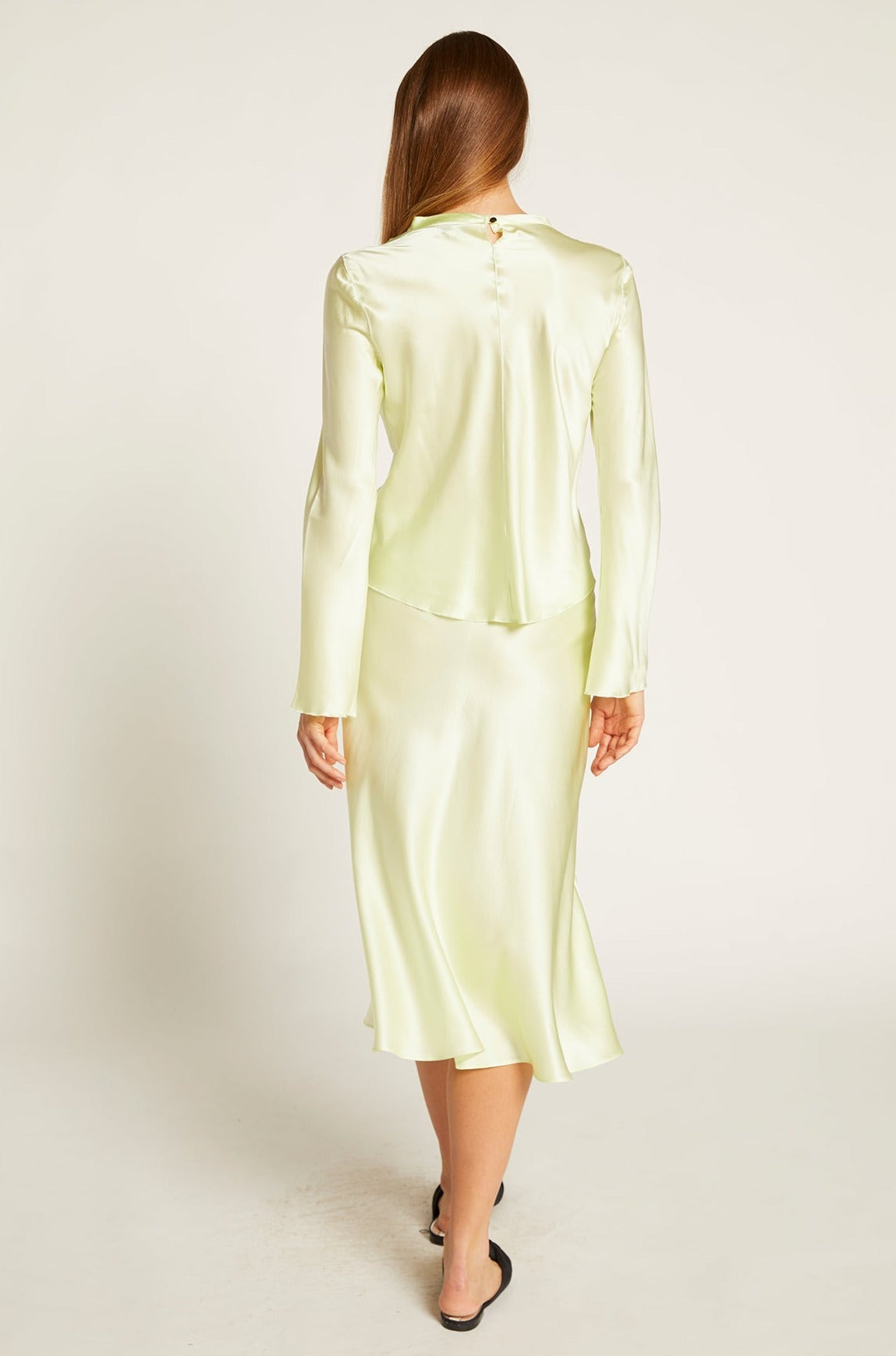 GINIA Silk Cardi Skirt Lime Creme