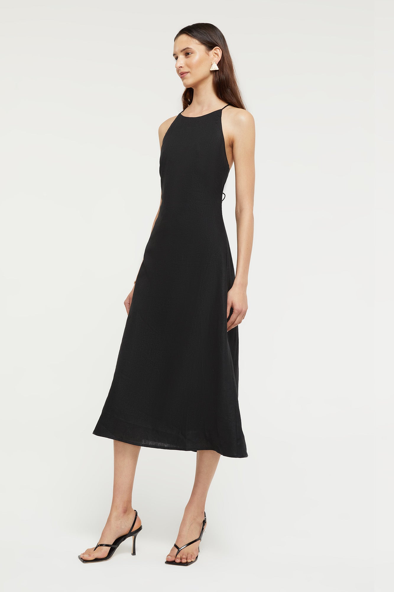 GINIA Frankie Flare Dress in Black 100% Linen