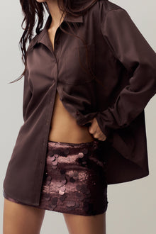 Womens | Low Rise Paillette Skirt | Chocolate Brown
