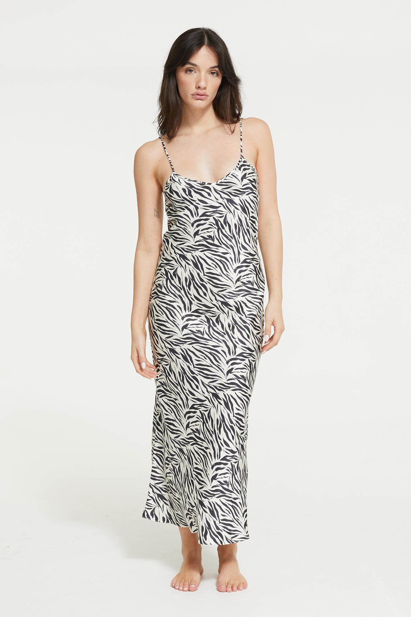 The Zafina Slip in Brush Zebra Print by Ginia Sleep