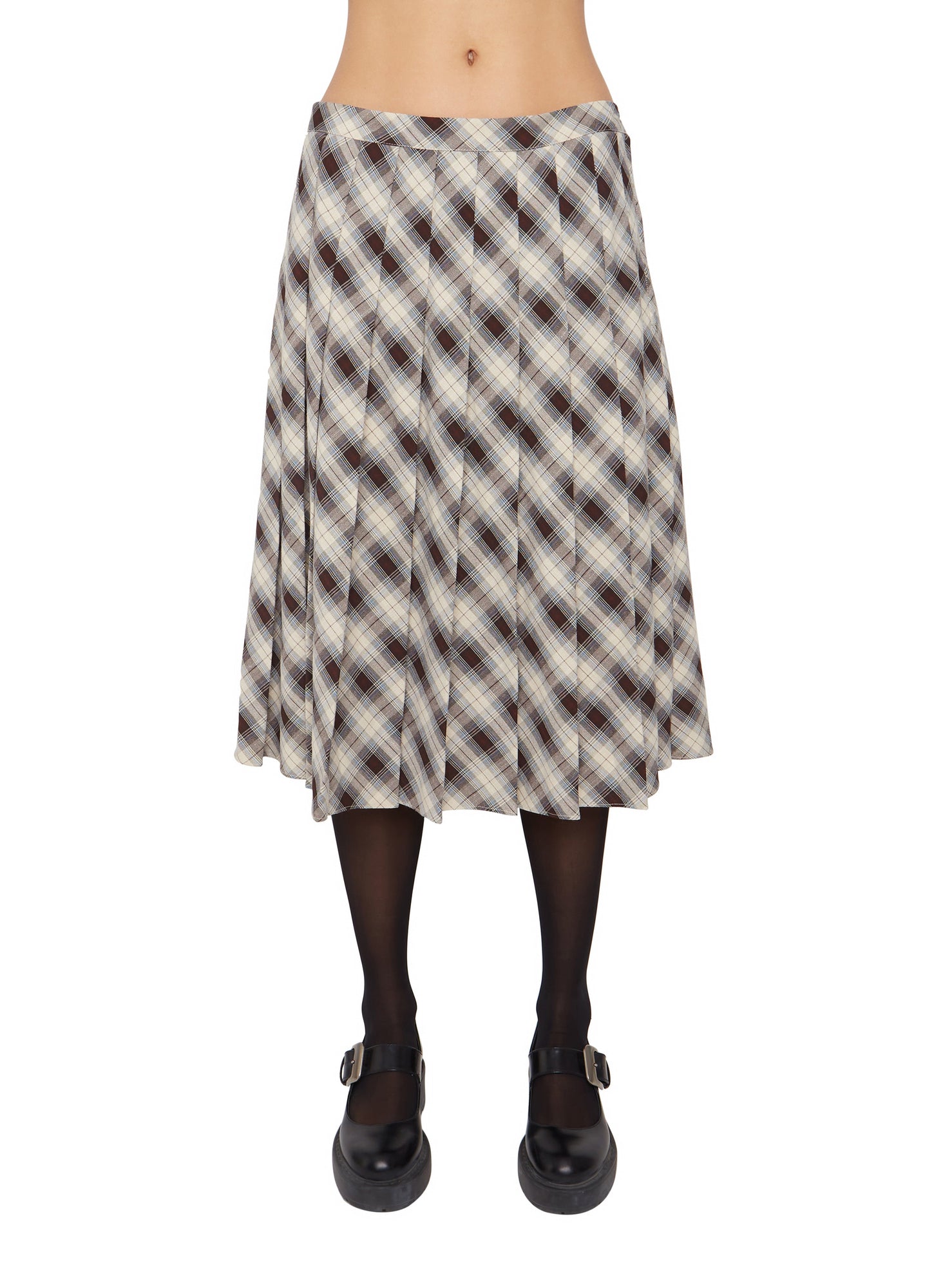 Womens | Gibson Pleated Skirt | Brown/Blue Plaid
