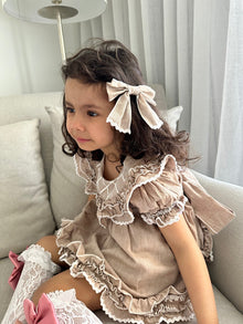 Girl | Ashlyn Linen Hair Bows | Beige