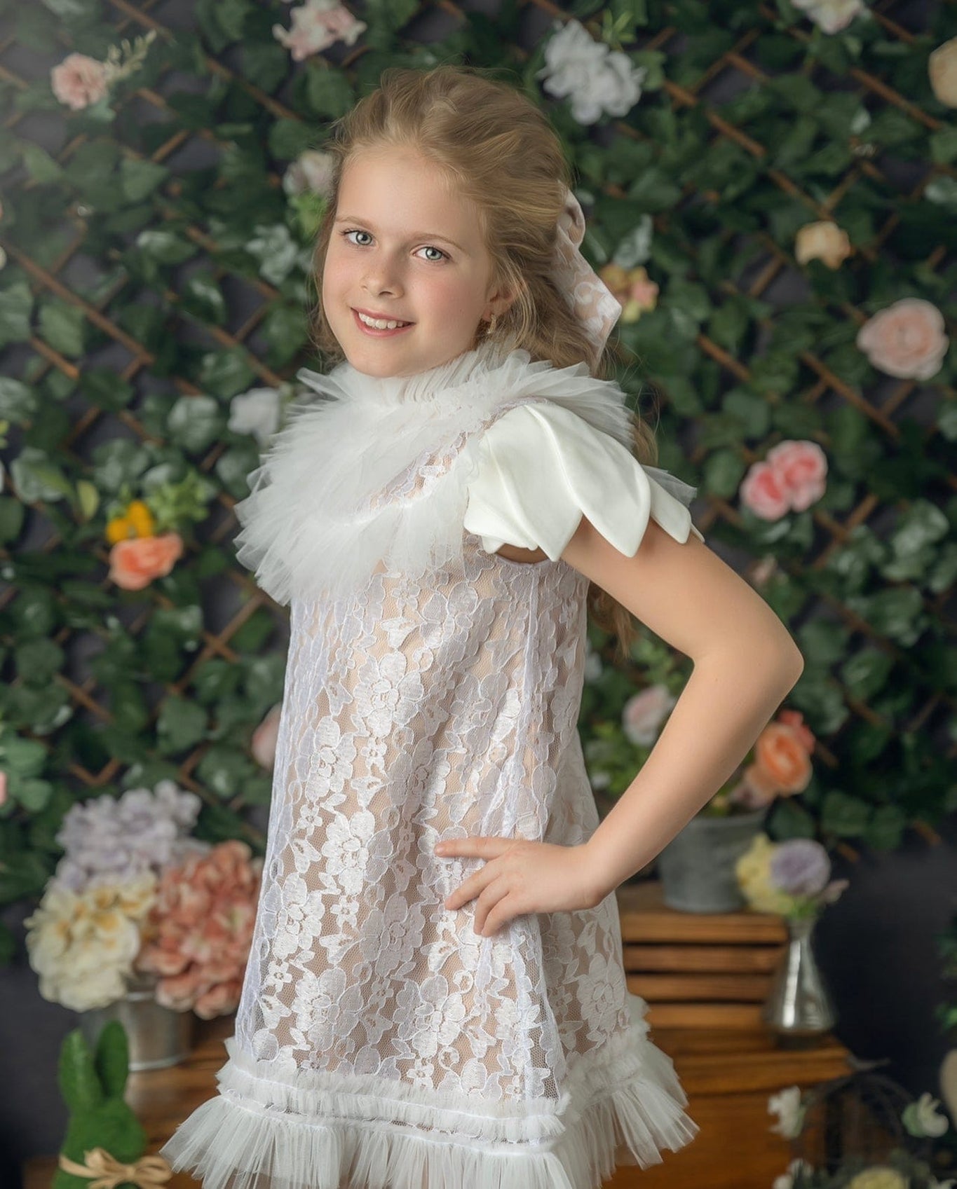 Girl | Dove Lace Overlay Dress | Beige