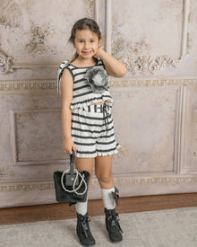 Girl | Monaco Black and White Striped Top and Shorts Set