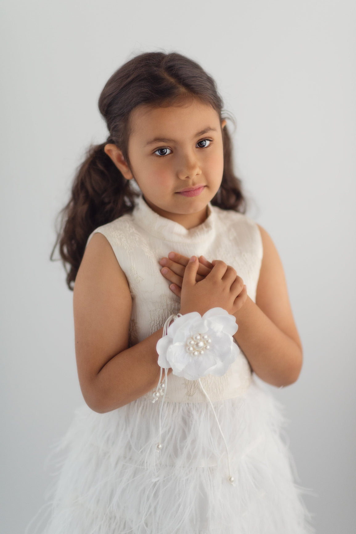 Girl | Pearl Ceremony Flower Tie With Pearl Tassels | White