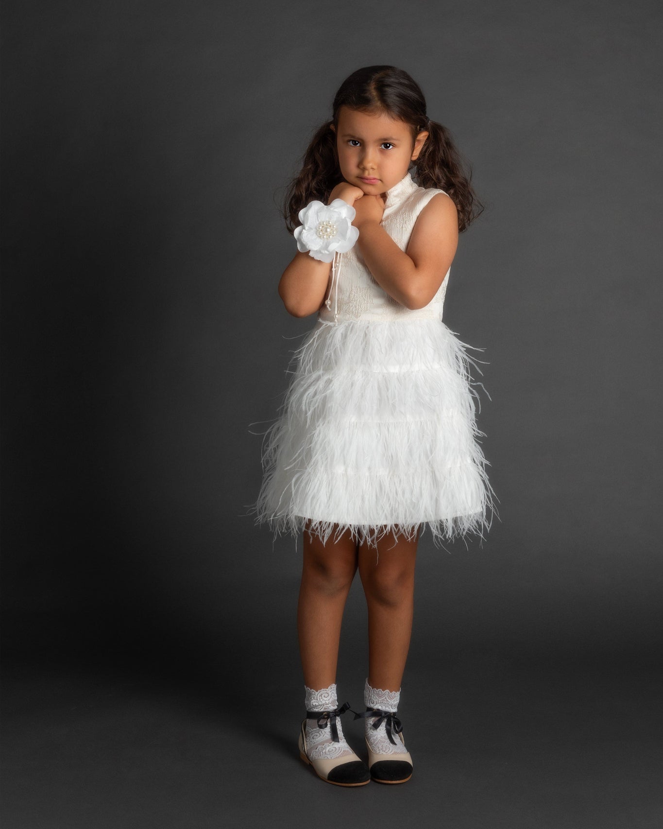 Girl | Pearl Ceremony Flower Tie With Pearl Tassels | White