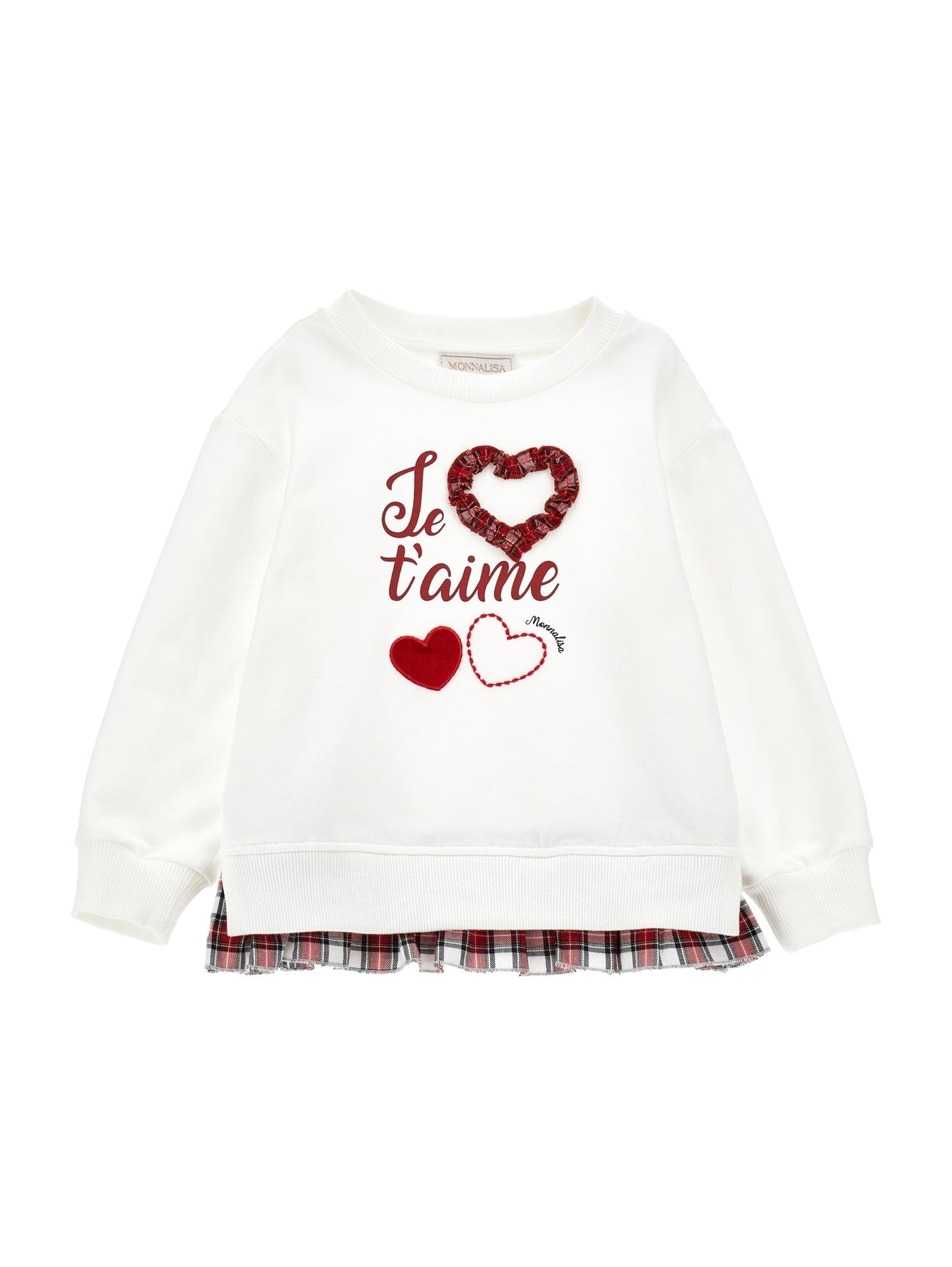 Girls | Cotton Sweatshirt With Tartan Details | Cream