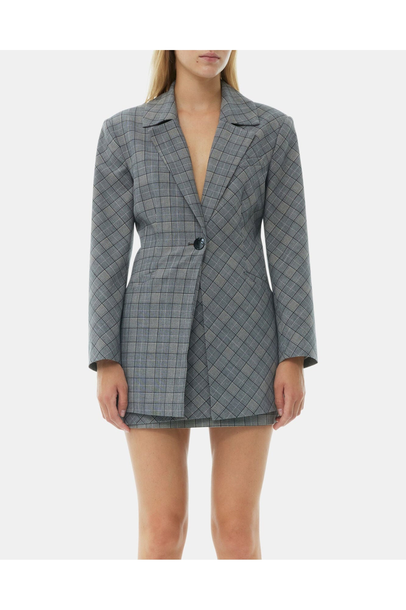 Grey Checkered Fitted Blazer | Frost Gray
