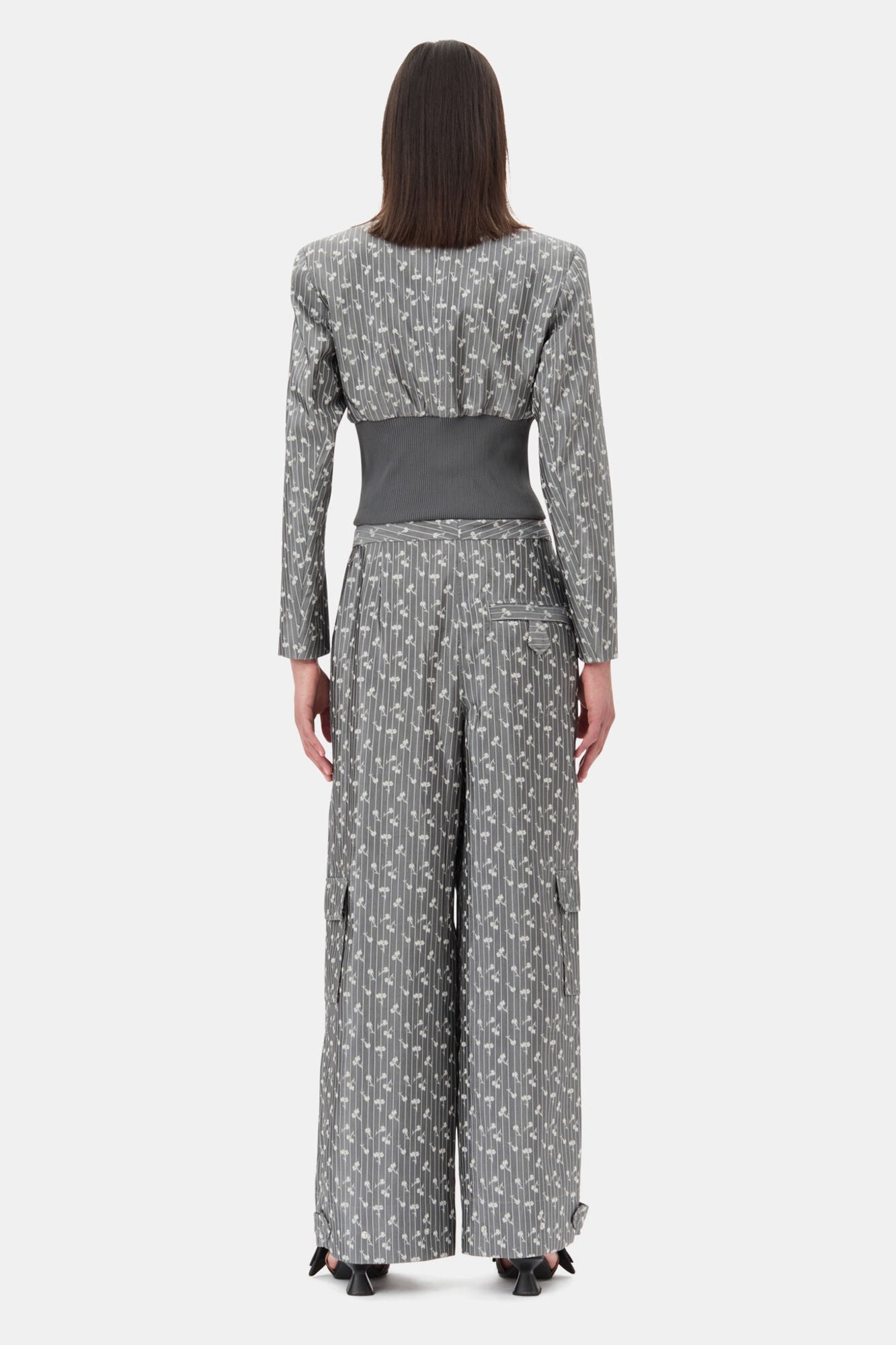 Grey Jacquard Cropped Blazer | Smoked Pearl