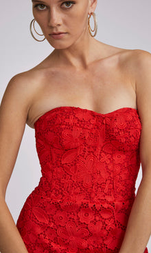 Kim Lace Bustier Mini Dress | Red