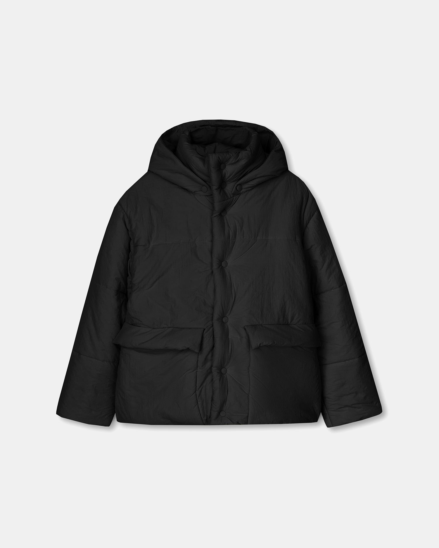 Hide Hood Tech Poplin Hooded Puffer Jacket | Black