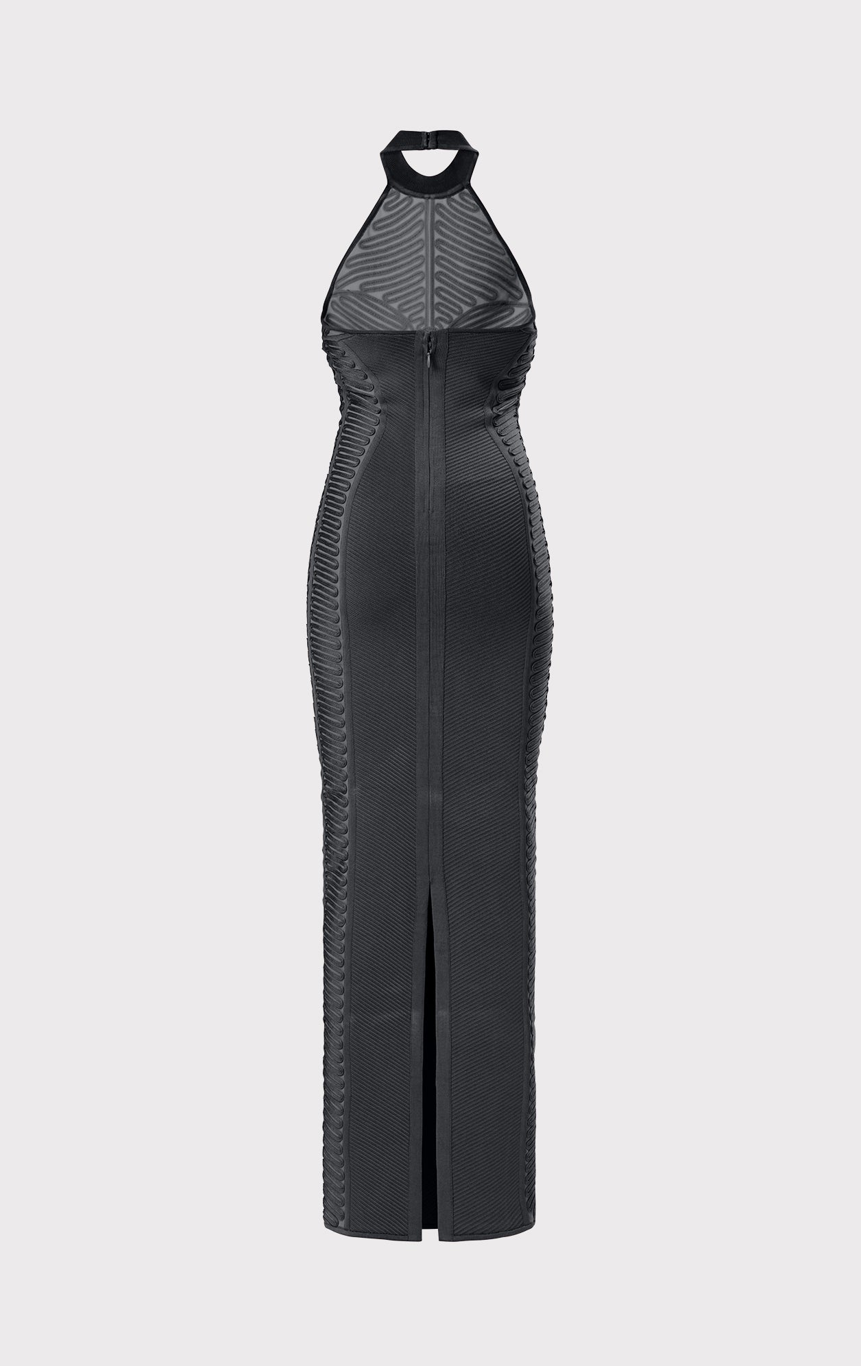 Hervé Léger X Law Roach Ribbon Embroidered Halter Gown | Graphite