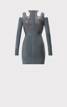 Hervé Léger X Law Roach Layered Sheer Intarsia Mini Dress | Graphite