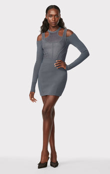 Hervé Léger X Law Roach Layered Sheer Intarsia Mini Dress | Graphite