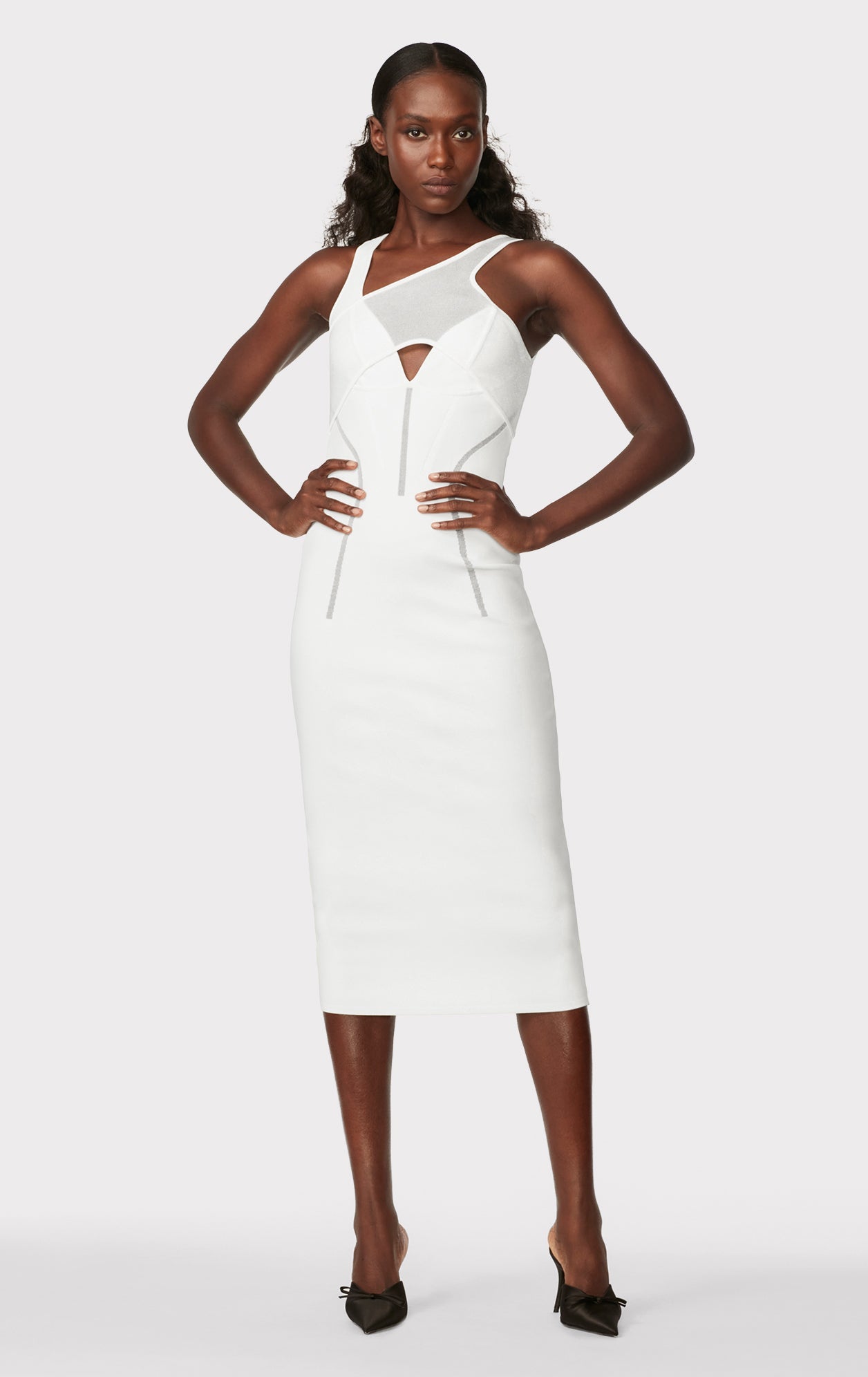 Hervé Léger X Law Roach Layered Sheer Intarsia Midi Dress | Alabaster