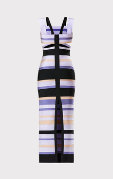 HERVÉ LÉGER X LAW ROACH STRIPED BANDAGE CUTOUT GOWN