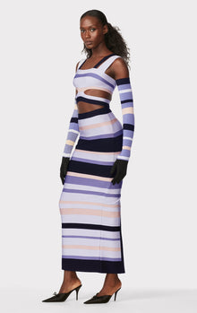 HERVÉ LÉGER X LAW ROACH STRIPED BANDAGE CUTOUT GOWN