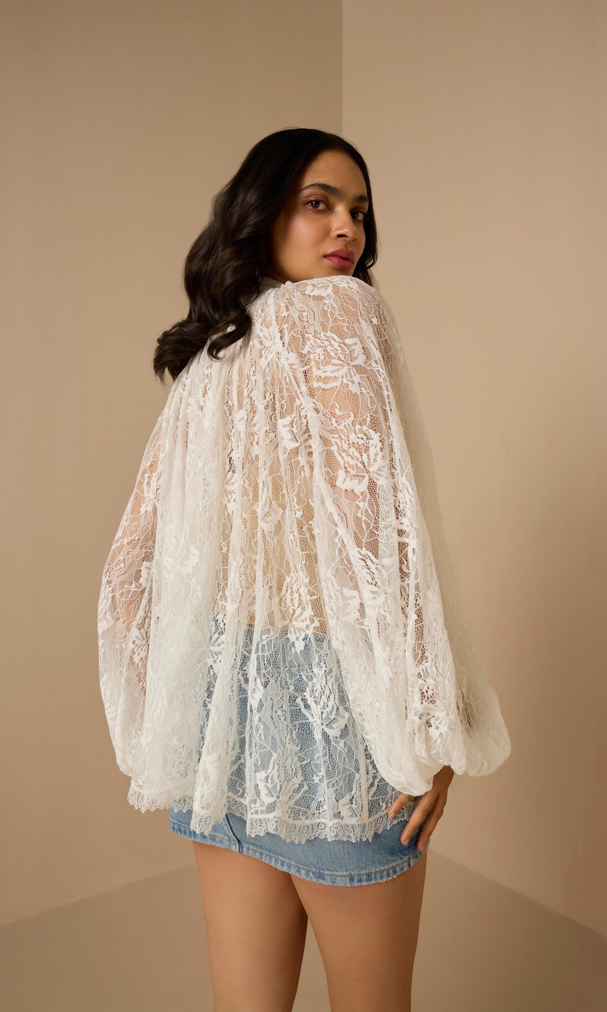 Hemant And Nandita | Adra Nylon Flower Boho Top With Cami | Off White
