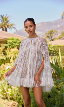 Hemant And Nandita | Adra Nylon Flower Mini Cape With Slip | Off White