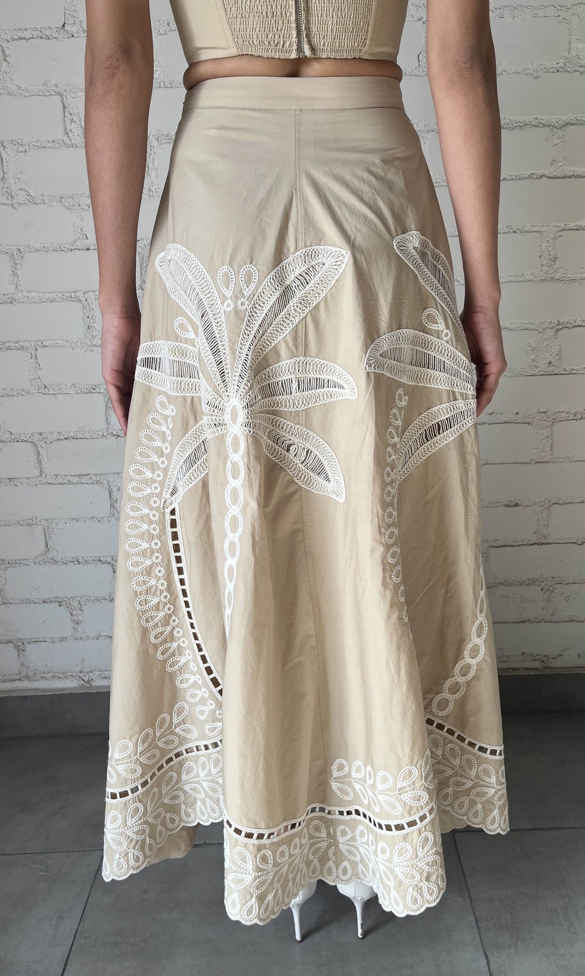 Hemant And Nandita | Ari Cotton Poplin Long Skirt | Beige