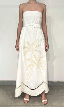 Hemant And Nandita | Ari Cotton Poplin Strapless Long Dress With Buckle Belt | White