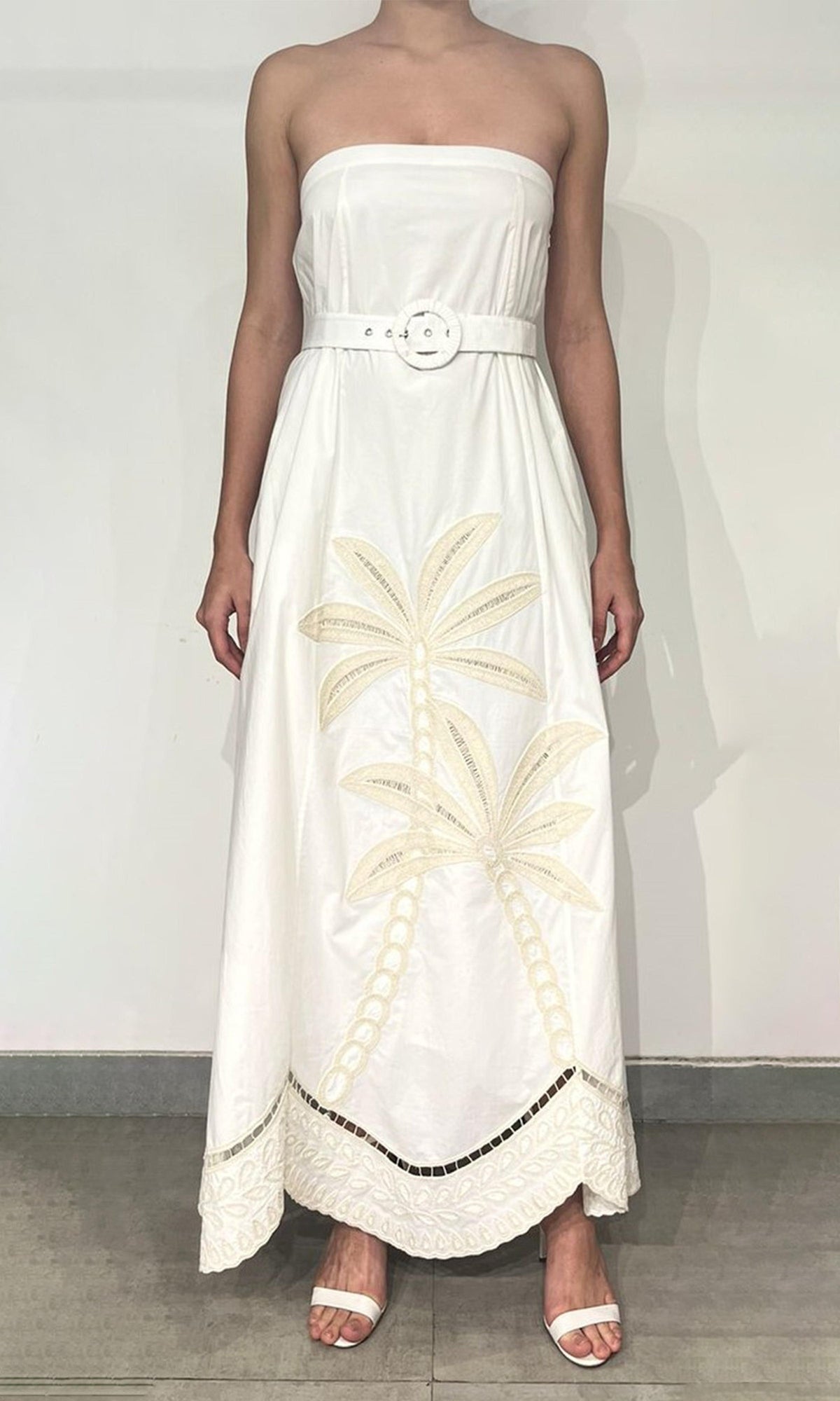 Hemant And Nandita | Ari Cotton Poplin Strapless Long Dress With Buckle Belt | White
