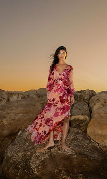 Hemant And Nandita | Dali Viscose Crepe Flat Chiffon Kaftan With Slip | Pink