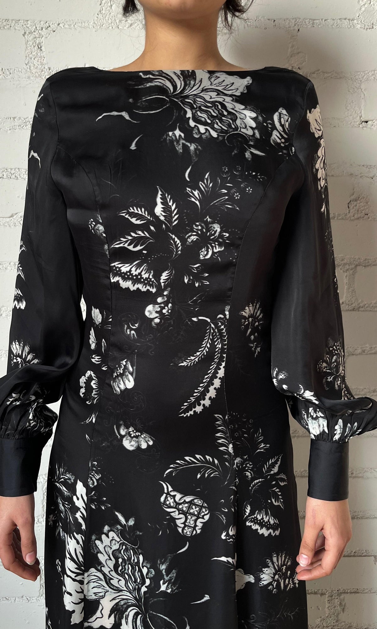 Hemant And Nandita | Dea Viscose Satin Long Dress | Black White