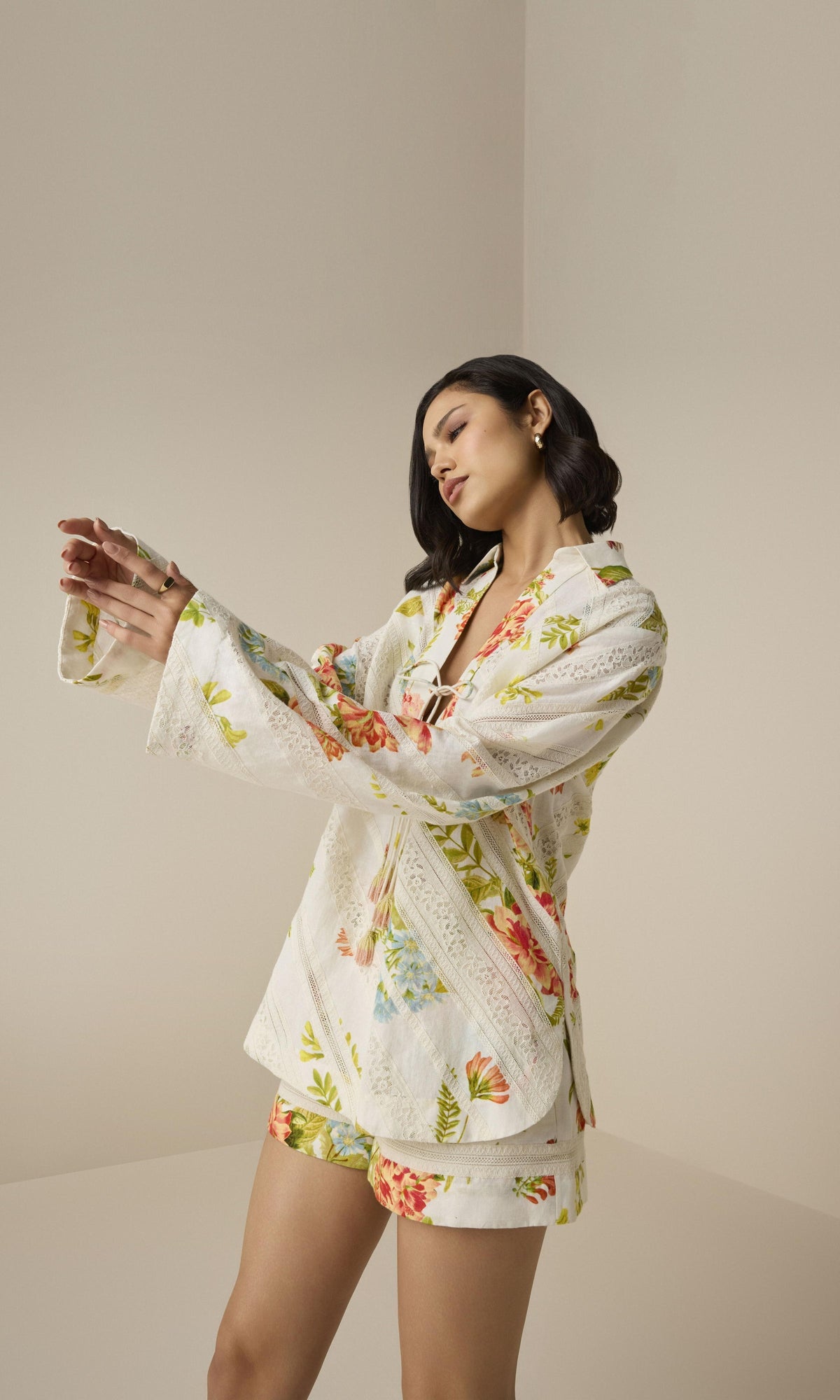 Hemant And Nandita | Dhun Linen Cotton Lace Shorts | Multi