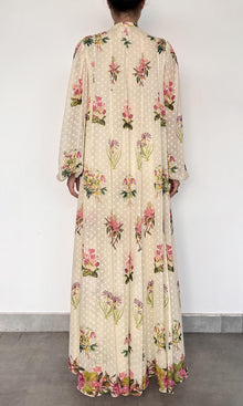 Hemant And Nandita | Dina Viscose Georgette Dobby Maxi Dress | Off White Multi
