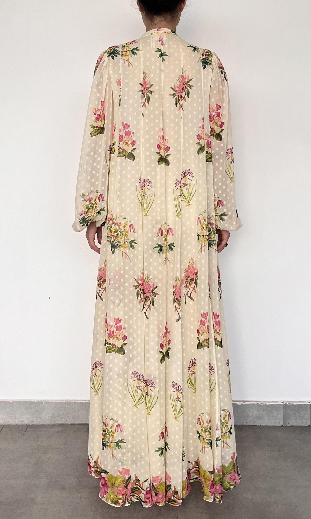 Hemant And Nandita | Dina Viscose Georgette Dobby Maxi Dress | Off White Multi