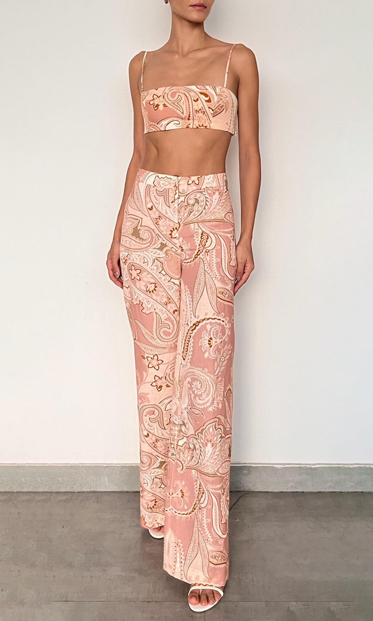 Hemant And Nandita | Fiza Cotton Straight Pants With Buckle Belt | Powder Pink