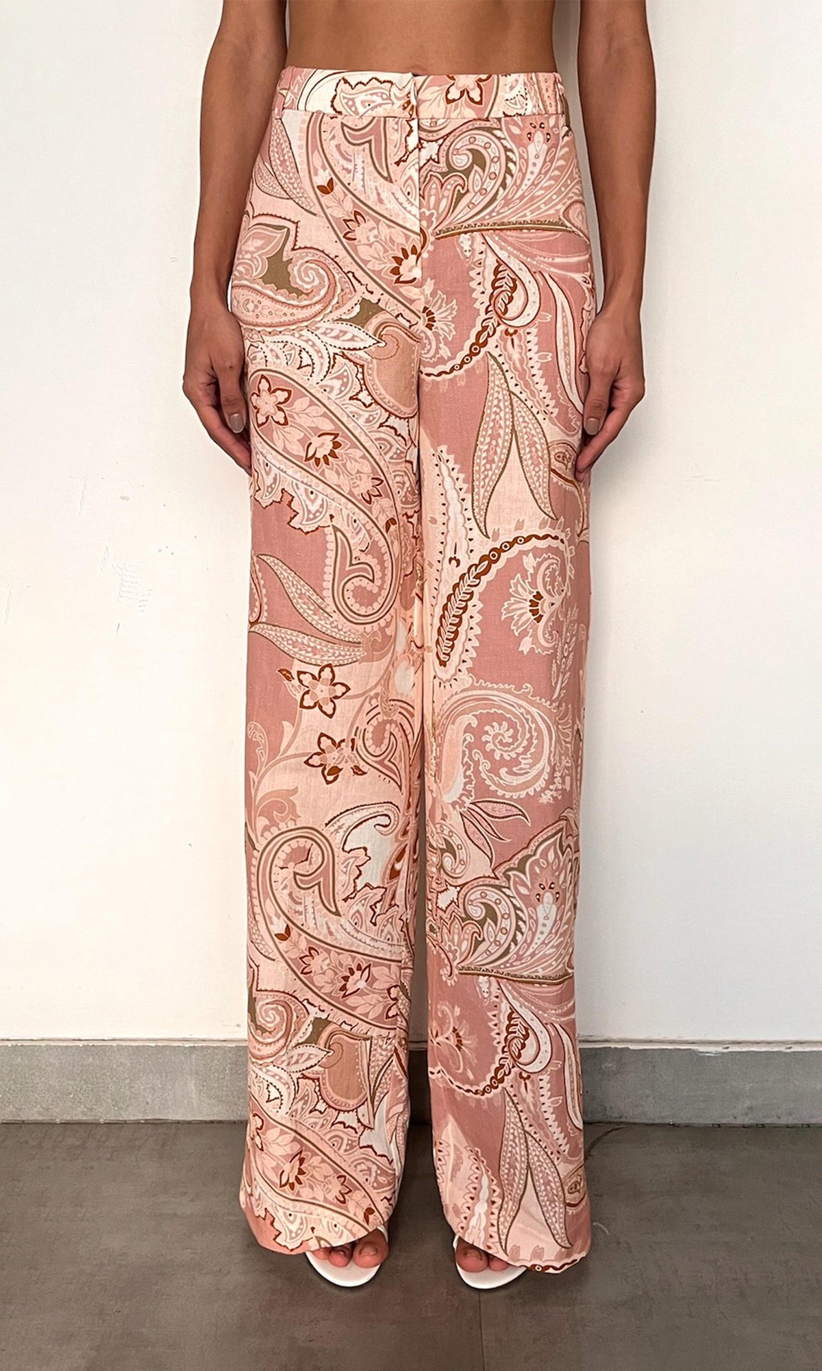Hemant And Nandita | Fiza Cotton Straight Pants With Buckle Belt | Powder Pink