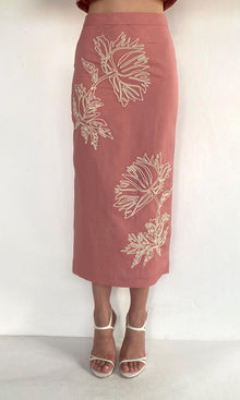 Hemant And Nandita | Gul Linen Cotton Fitted Midi Skirt | Dusty Pink