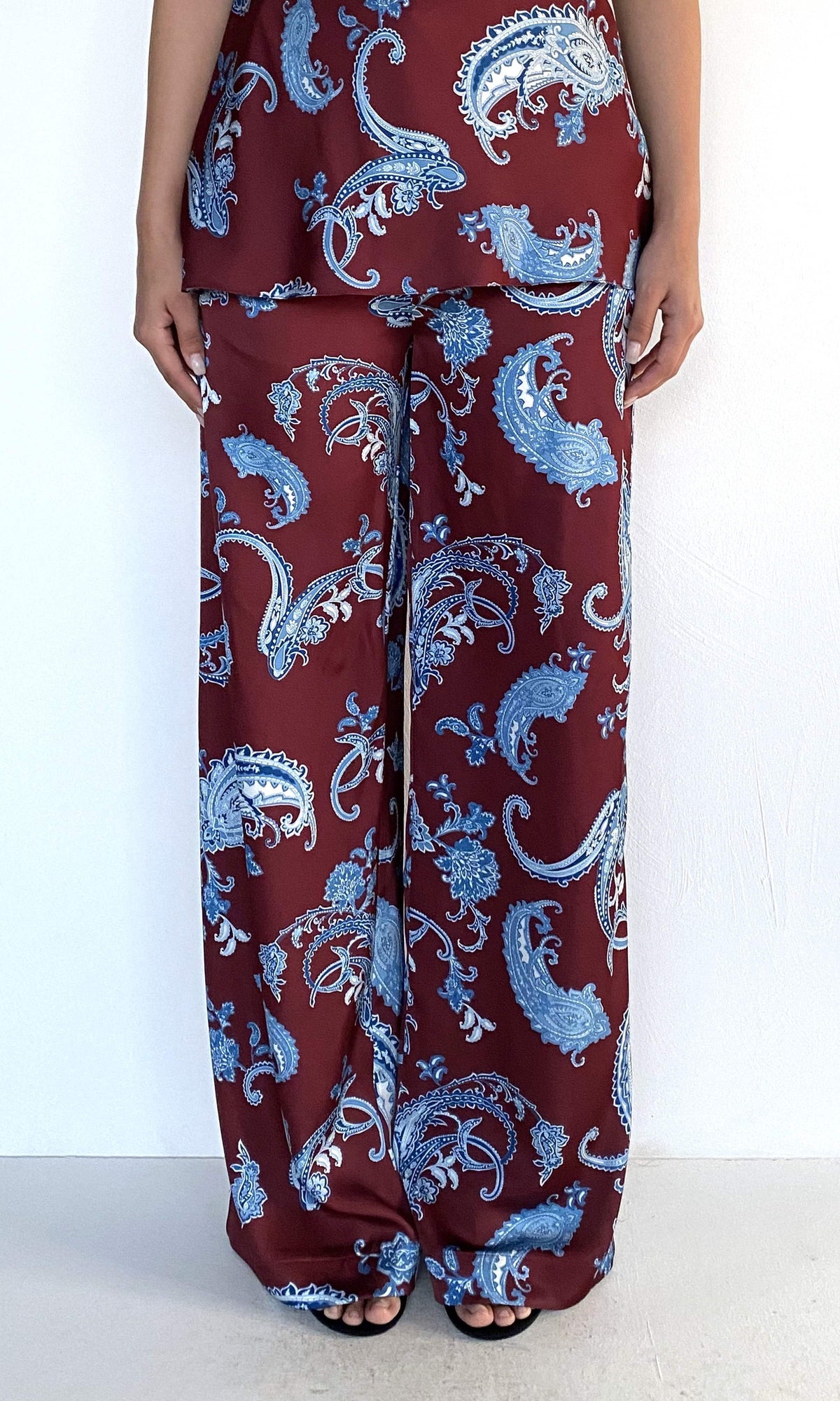 Hemant And Nandita | Hiba Polyester Double Satin Straight Pants | Merlot