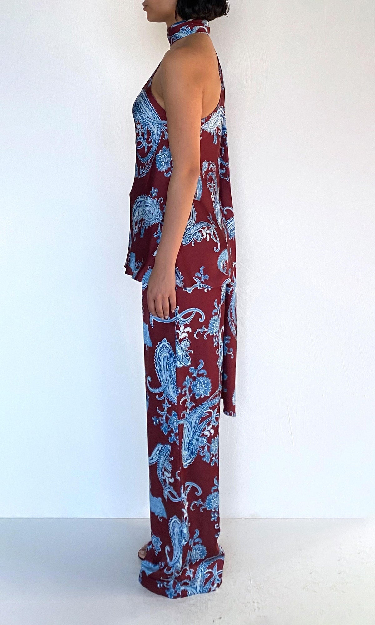 Hemant And Nandita | Hiba Polyester Double Satin Straight Pants | Merlot