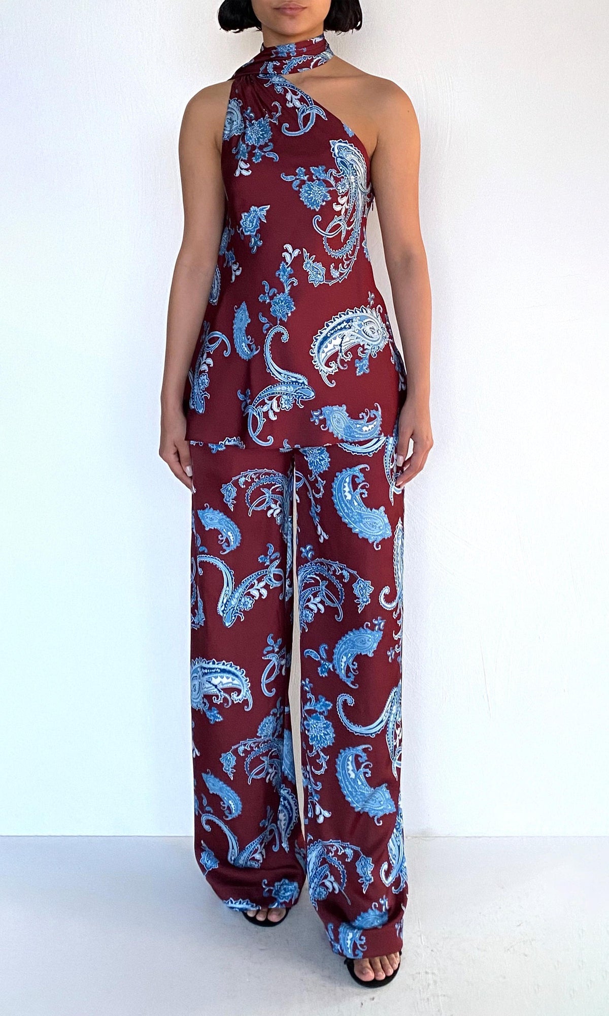 Hemant And Nandita | Hiba Polyester Satin Bias Top With Sash | Merlot