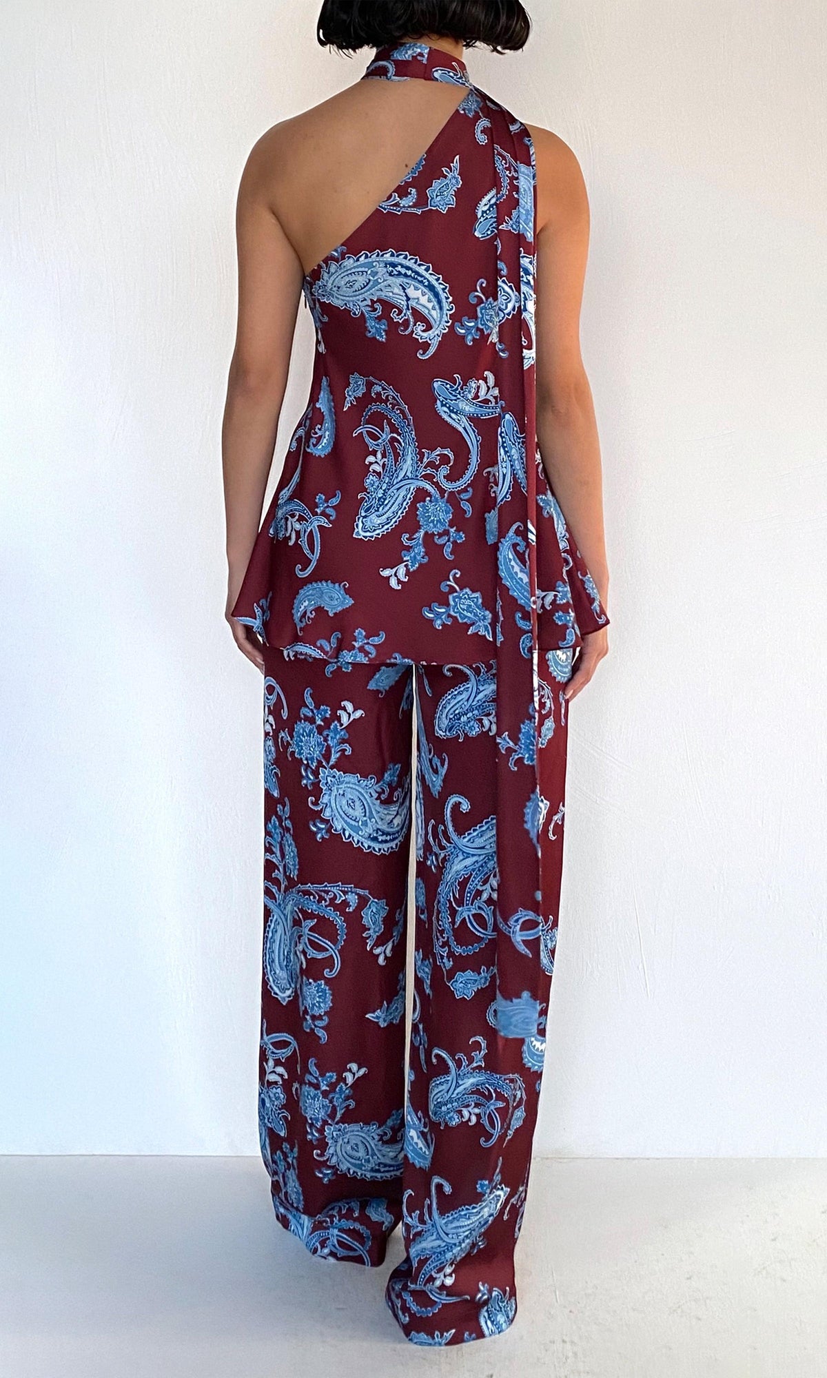 Hemant And Nandita | Hiba Polyester Satin Bias Top With Sash | Merlot