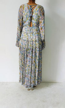 Hemant And Nandita | Inv Viscose Shiffone Deep Neck Long Dress | Light Blue