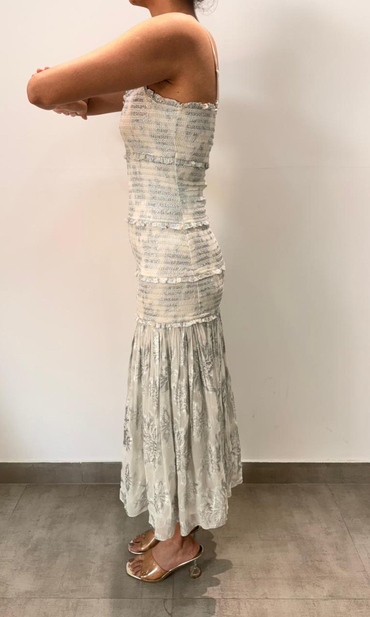 Hemant And Nandita | Inv Viscose Lurex Jacquard Long Dress | Grey