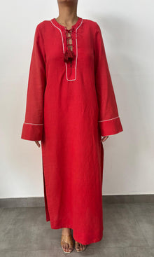 Womens | Inv Cotton Lilen Long Kaftan | Red