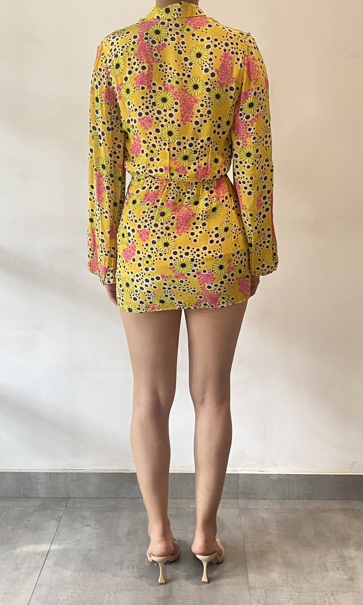 Hemant And Nandita | Inv Viscose Crepe Short Dress | Yellow Multi