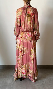 Hemant And Nandita | Inv Viscose Chiffone Flat Long Sleeves Pleated Maxi Dress | Dusty Pink