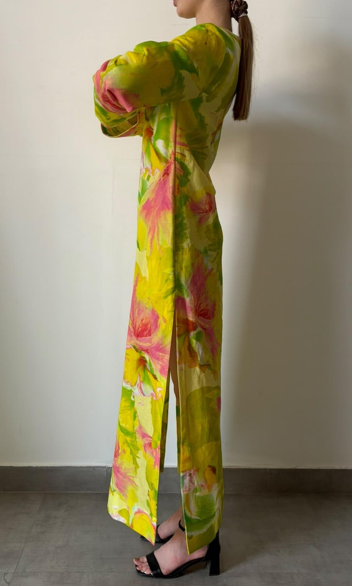 Hemant And Nandita | Inv Linen Cotton Long Dress | Yellow