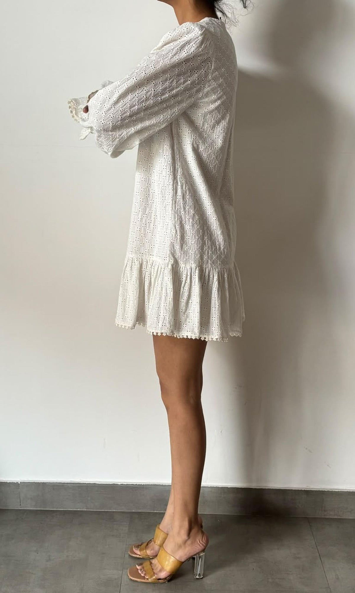 Womens | Inv Cotton Chiffly V - Neck Short Dress | White