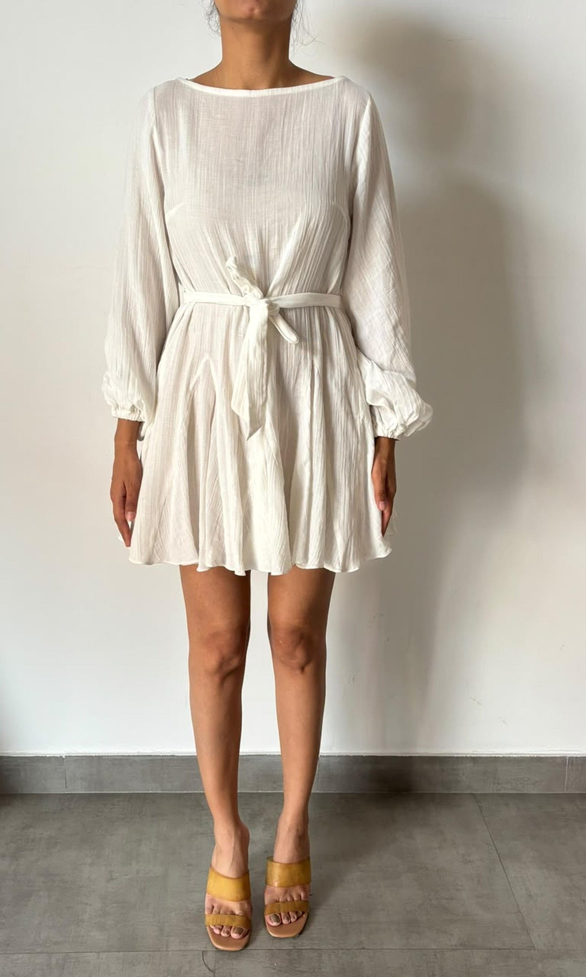 Hemant And Nandita | Inv Cotton Double Gauze Short Dress With Tieup Blet | White