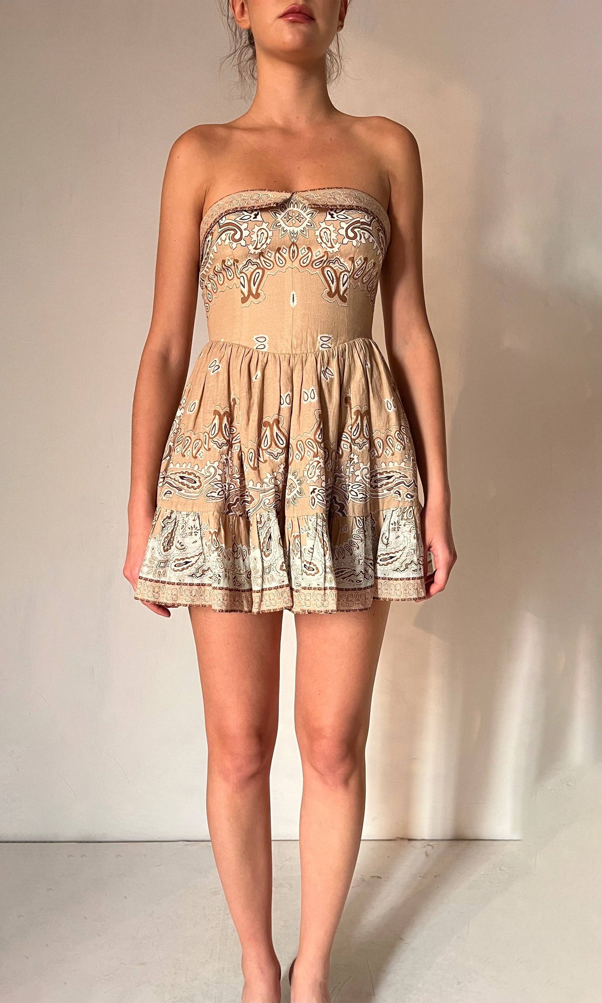 Hemant And Nandita | Inv Linen Cotton Short Dress | Beige