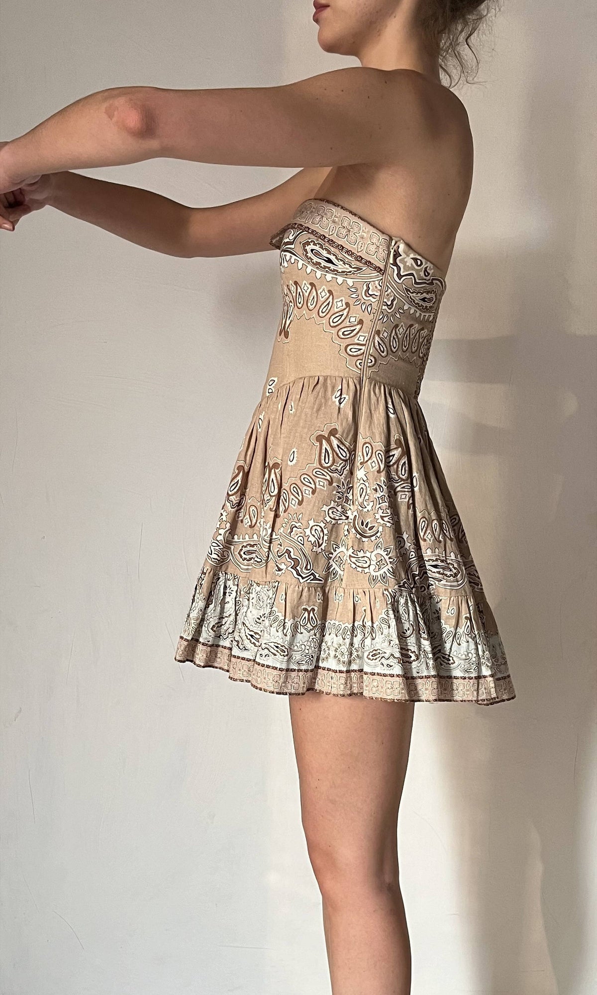 Hemant And Nandita | Inv Linen Cotton Short Dress | Beige