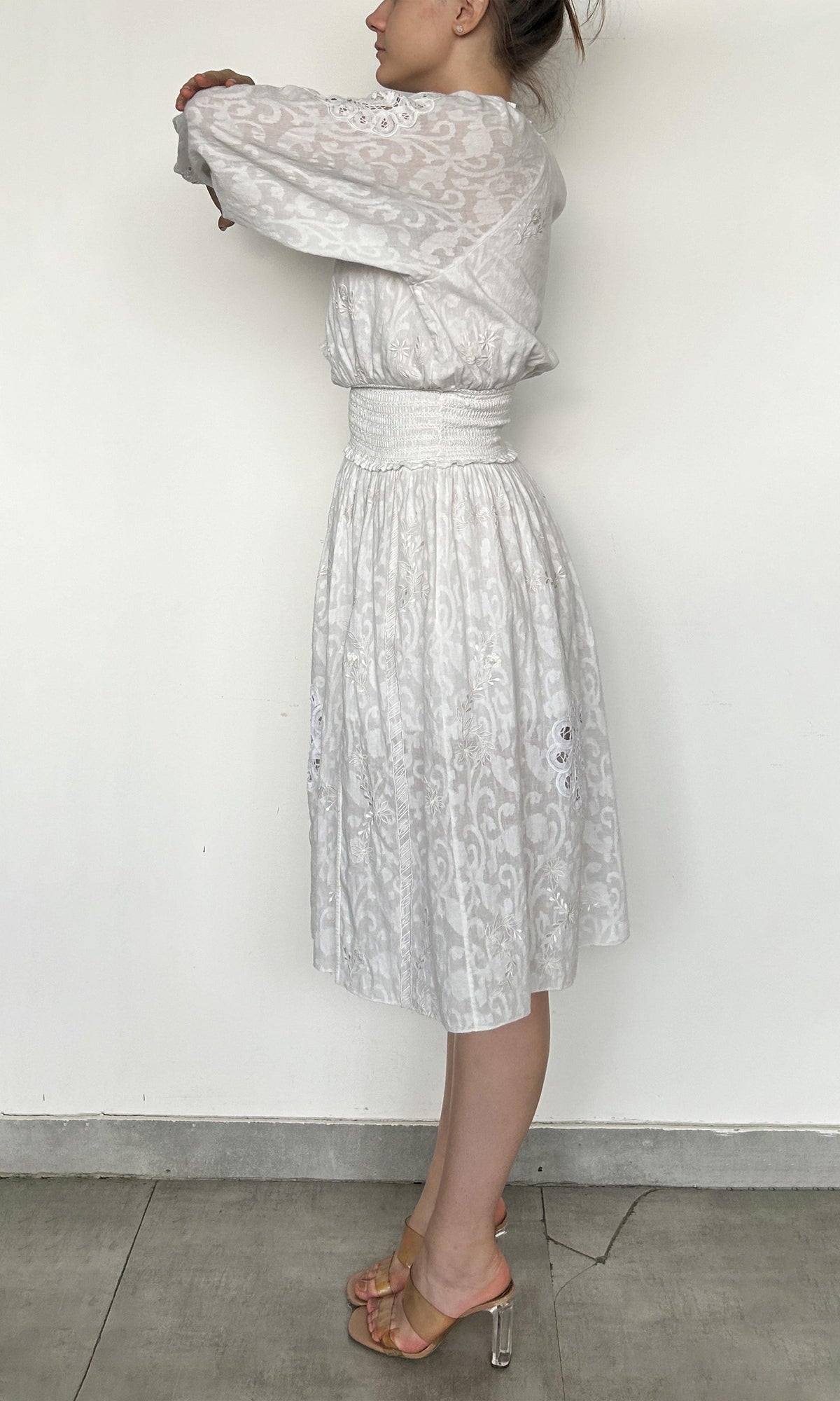 Hemant And Nandita | Inv Cotton Linen Midi Dress | White